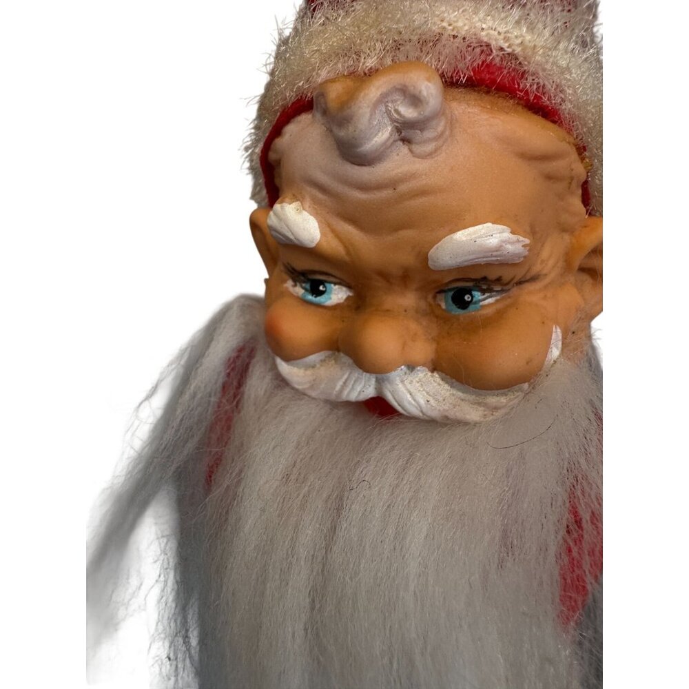 MCM Santa Claus Ornament Rubber Face Felt Spun Cotton Beard White Boots 7 Inch - Picture 3 of 15